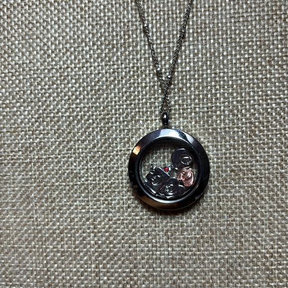Origami Owl Silver Tone  Necklace 5 Floating Crystal Enamel Charms Locket 17.5”L - Picture 13 of 13